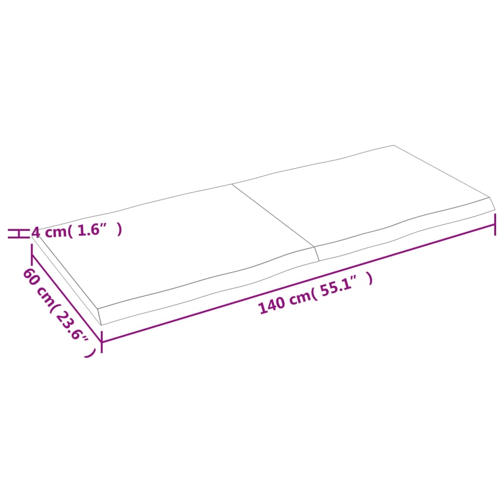 Tischplatte 140x60x(2-4) cm Massivholz Unbehandelt Baumkante - Pazzar.ch