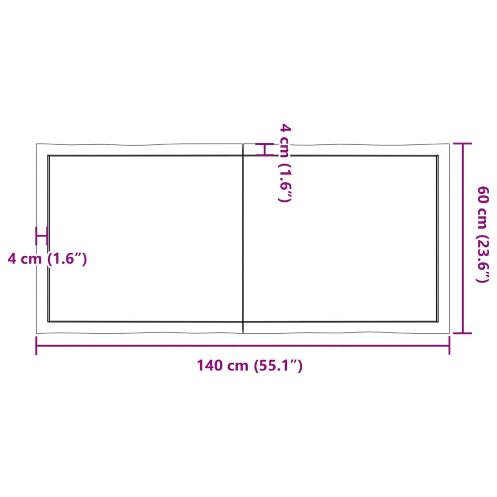 Tischplatte 140x60x(2-4) cm Massivholz Unbehandelt Baumkante