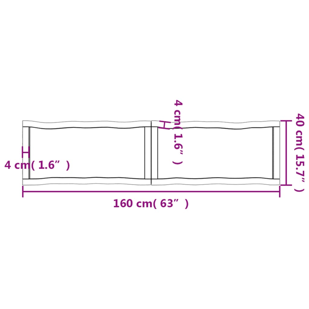 Tischplatte 160x40x(2-4) cm Massivholz Unbehandelt Baumkante - Pazzar.ch