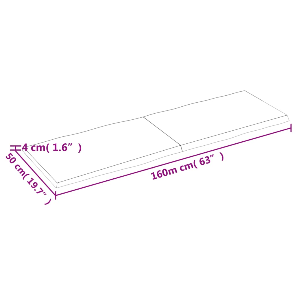 Tischplatte 160x50x(2-4) cm Massivholz Unbehandelt Baumkante - Pazzar.ch