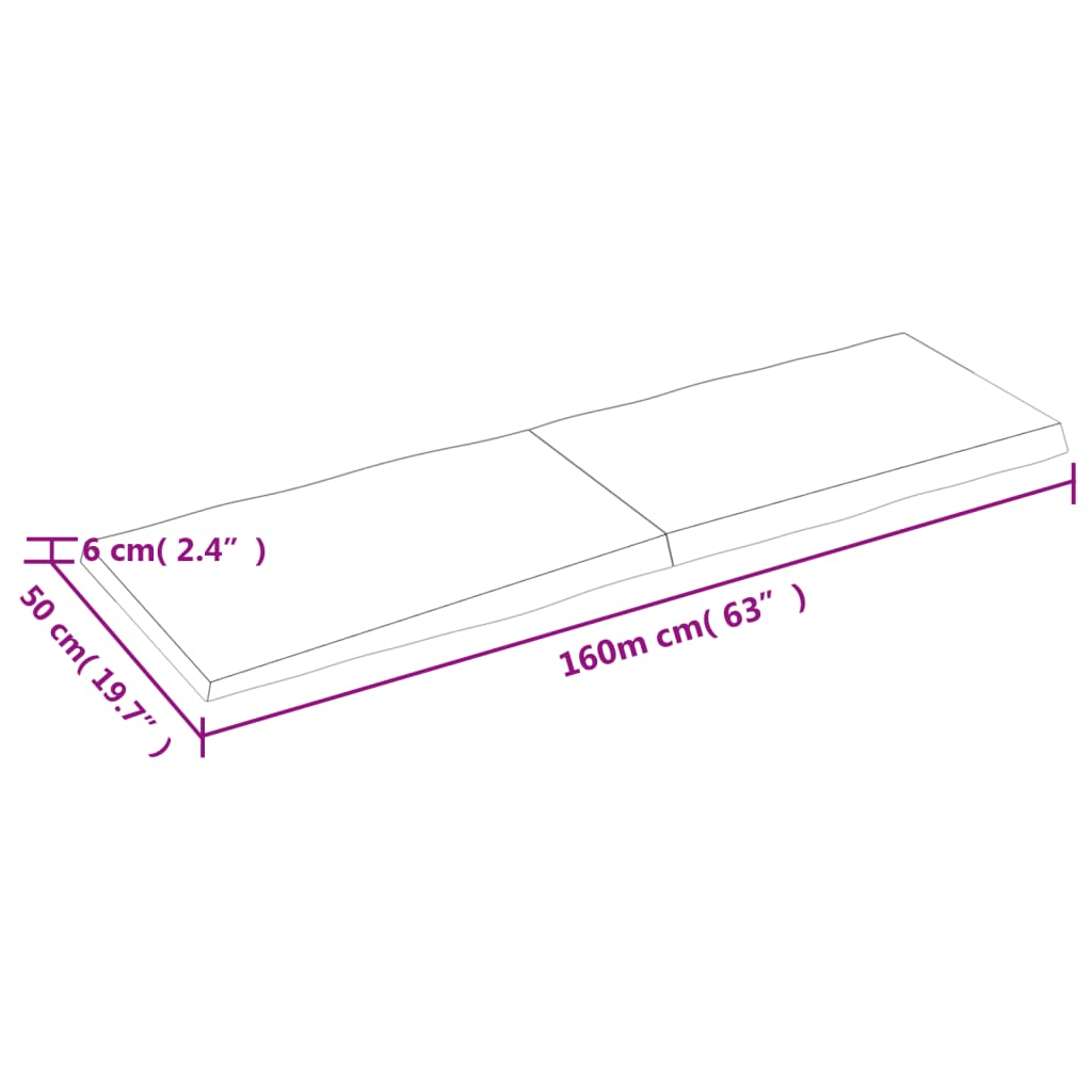 Tischplatte 160x50x(2-6) cm Massivholz Unbehandelt Baumkante - Pazzar.ch