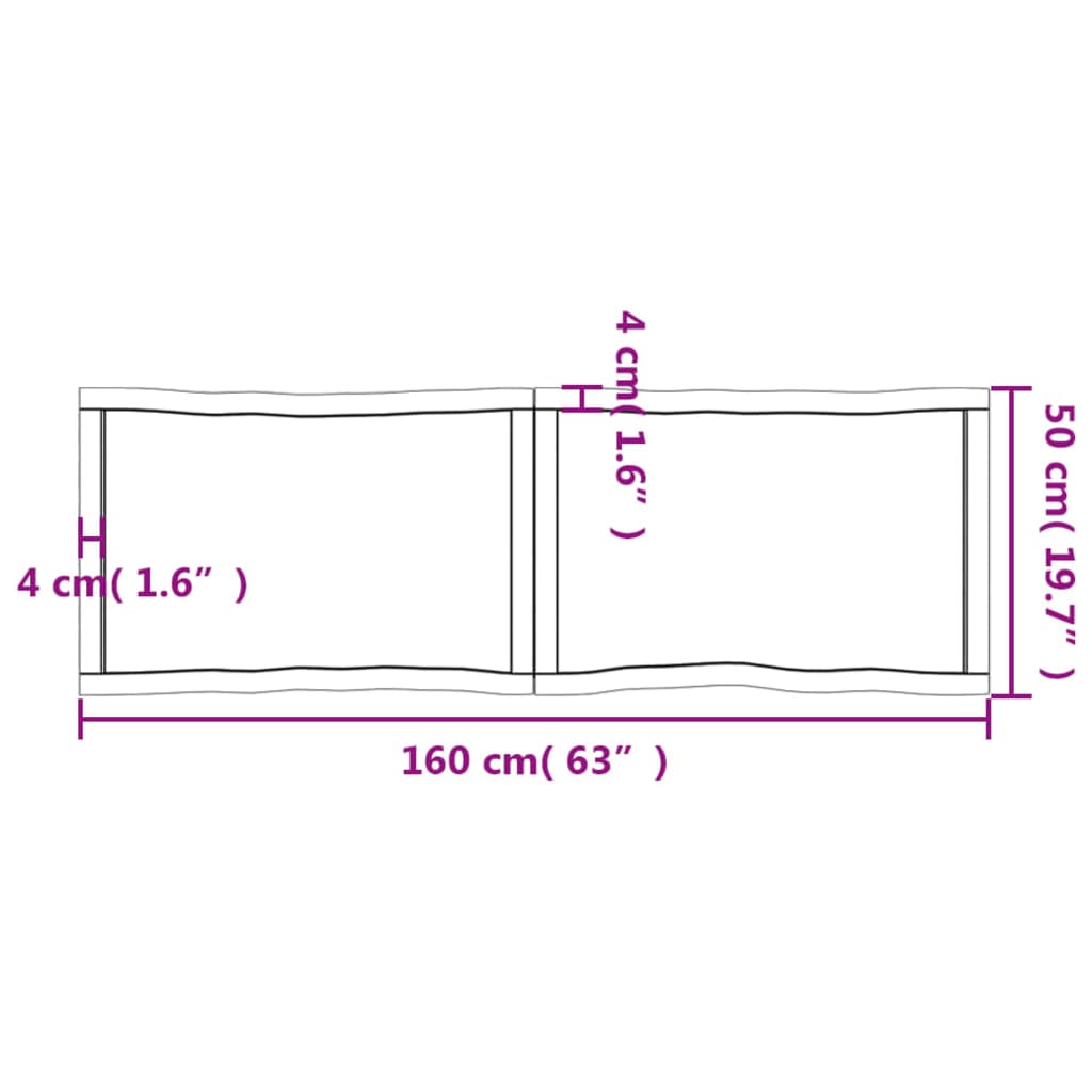 Tischplatte 160x50x(2-6) cm Massivholz Unbehandelt Baumkante