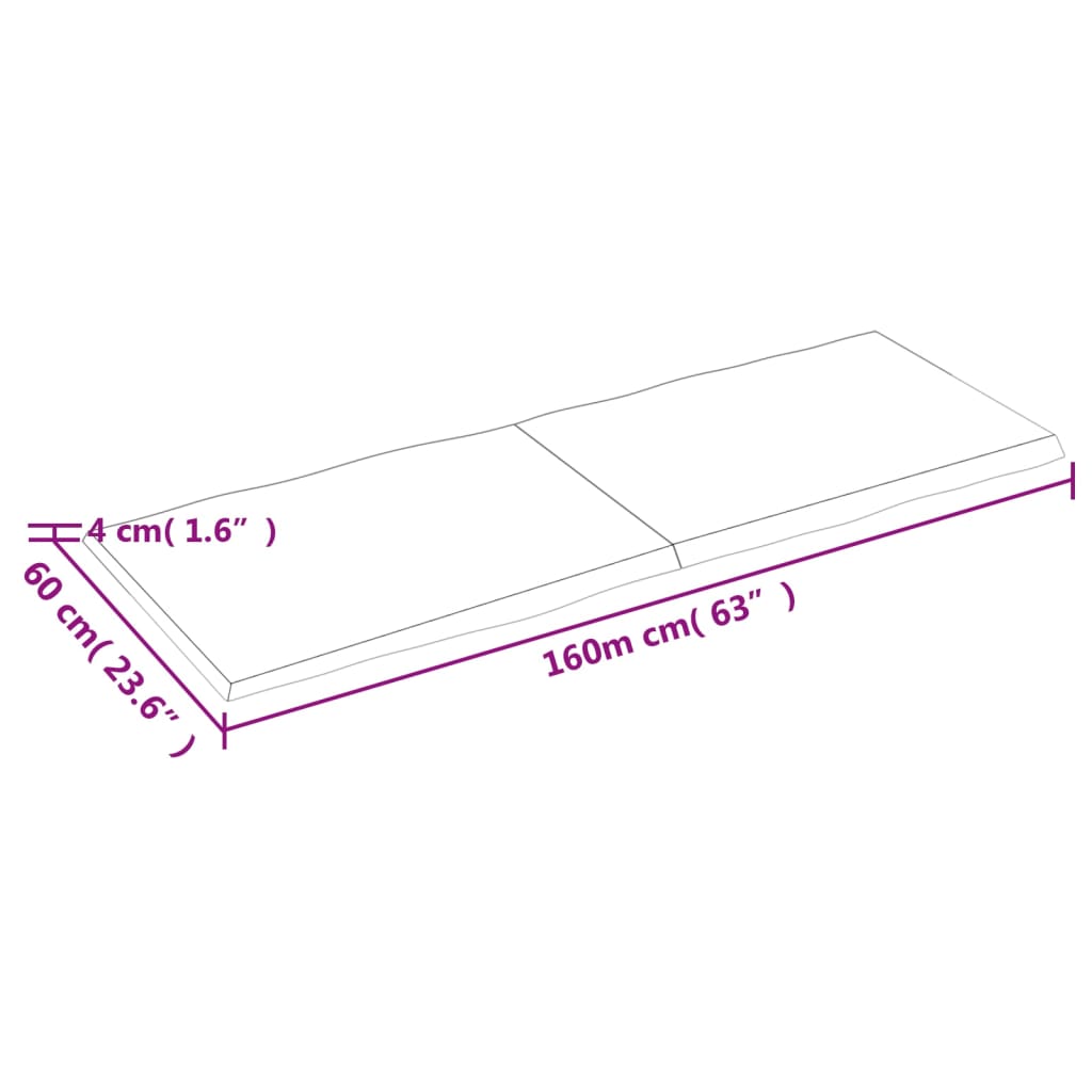 Tischplatte 160x60x(2-4) cm Massivholz Unbehandelt Baumkante - Pazzar.ch