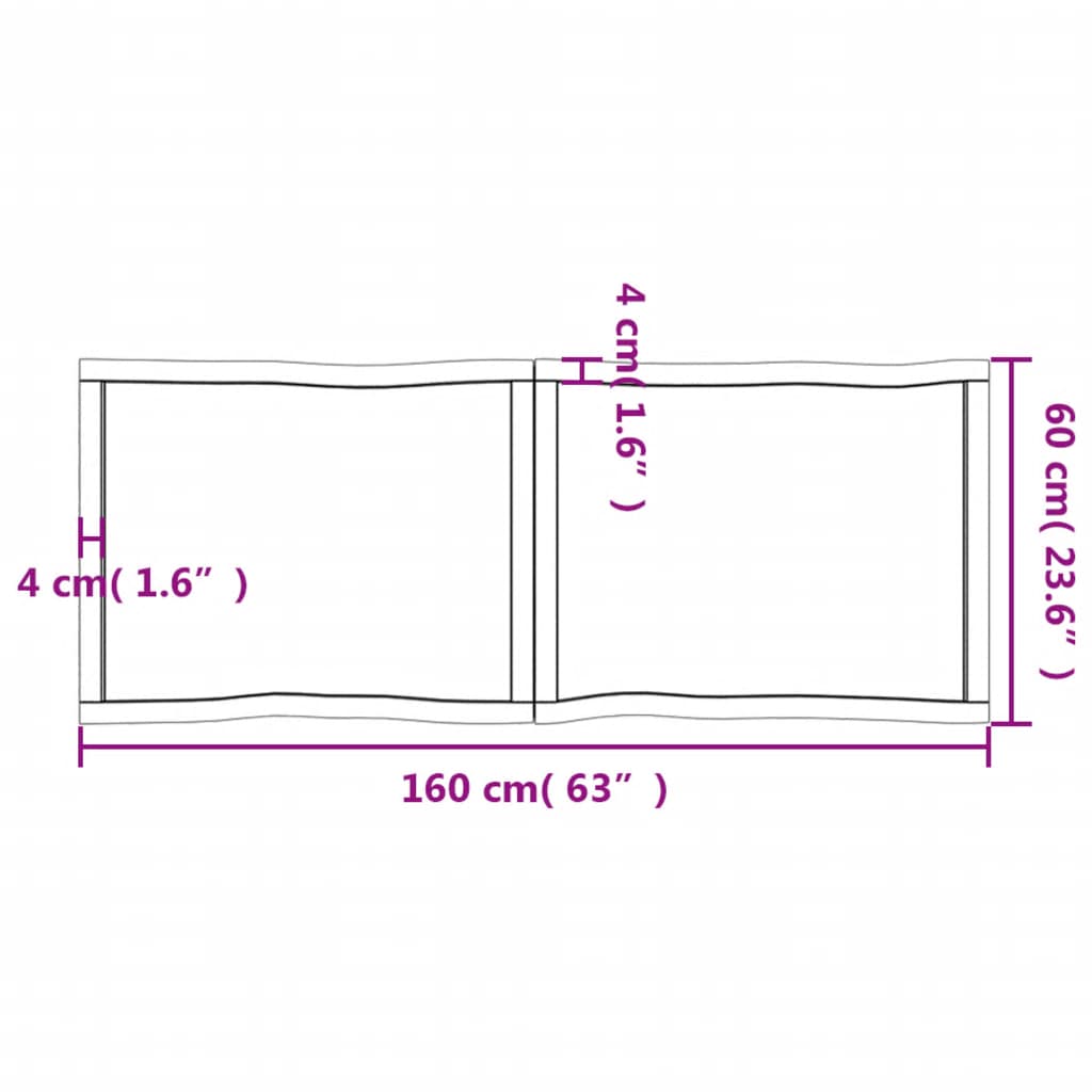 Tischplatte 160x60x(2-4) cm Massivholz Unbehandelt Baumkante - Pazzar.ch