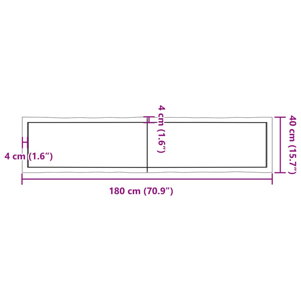 Tischplatte 180x40x(2-4) cm Massivholz Unbehandelt Baumkante