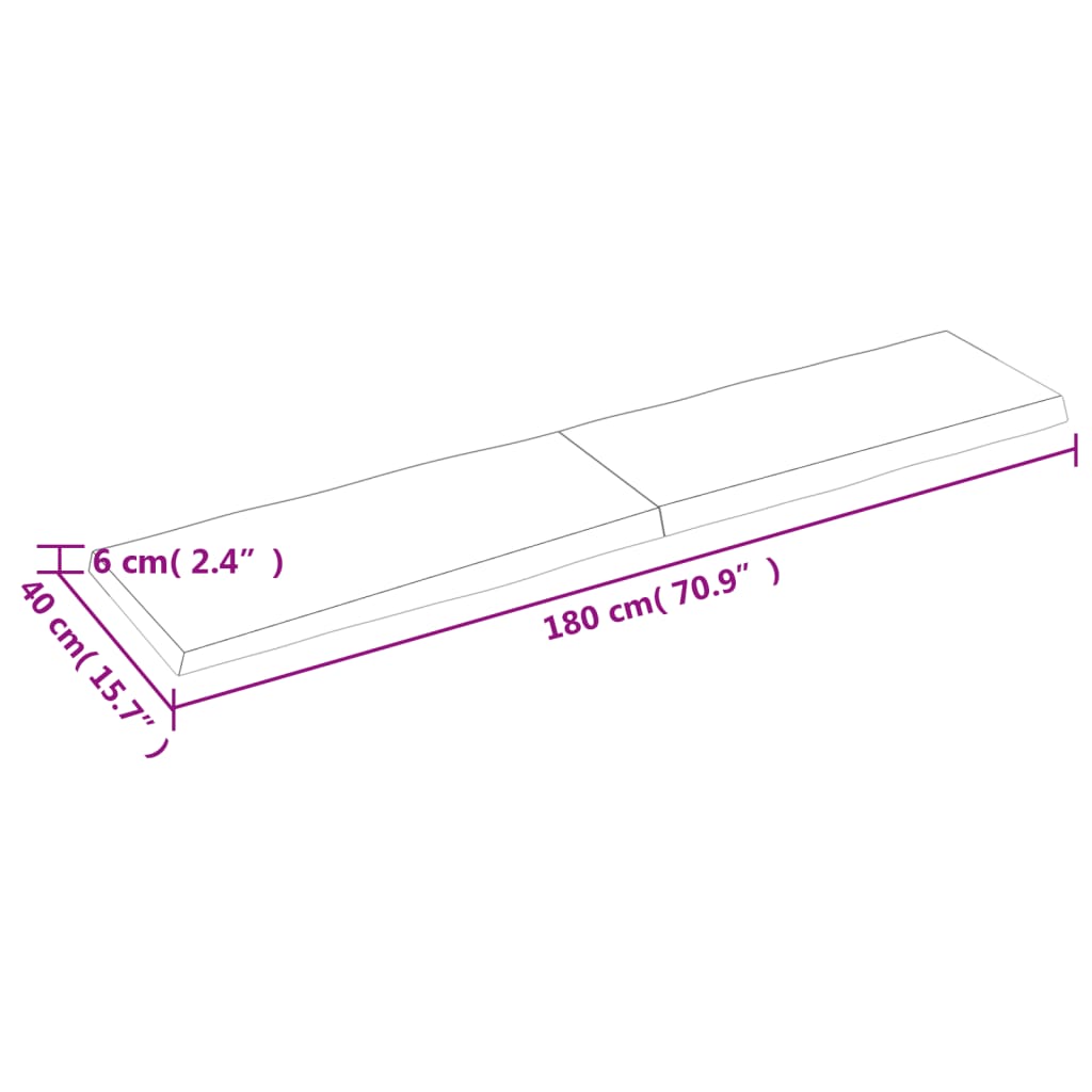 Tischplatte 180x40x(2-6) cm Massivholz Unbehandelt Baumkante - Pazzar.ch