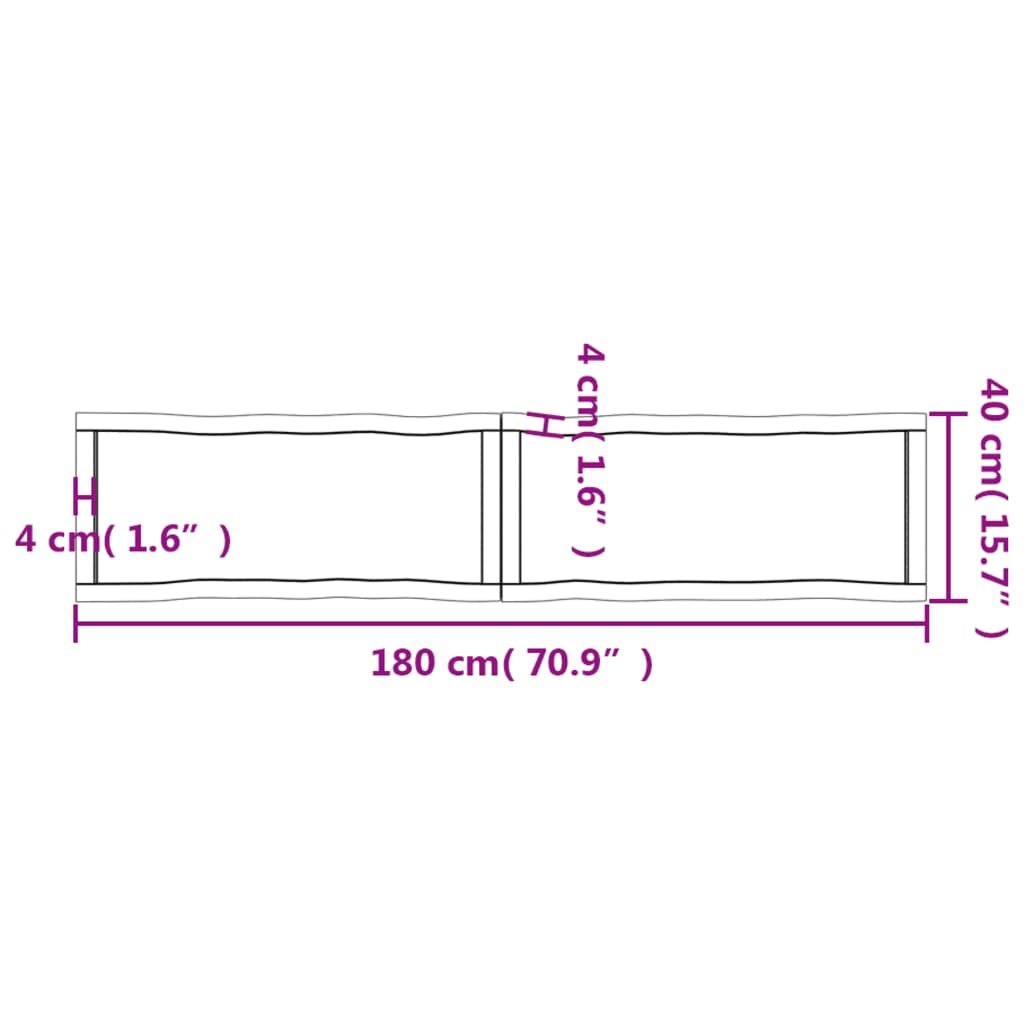 Tischplatte 180x40x(2-6) cm Massivholz Unbehandelt Baumkante