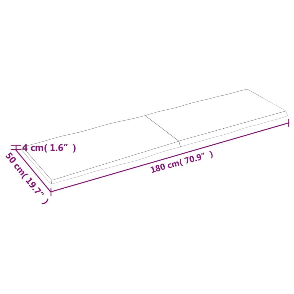 Tischplatte 180x50x(2-4) cm Massivholz Unbehandelt Baumkante - Pazzar.ch