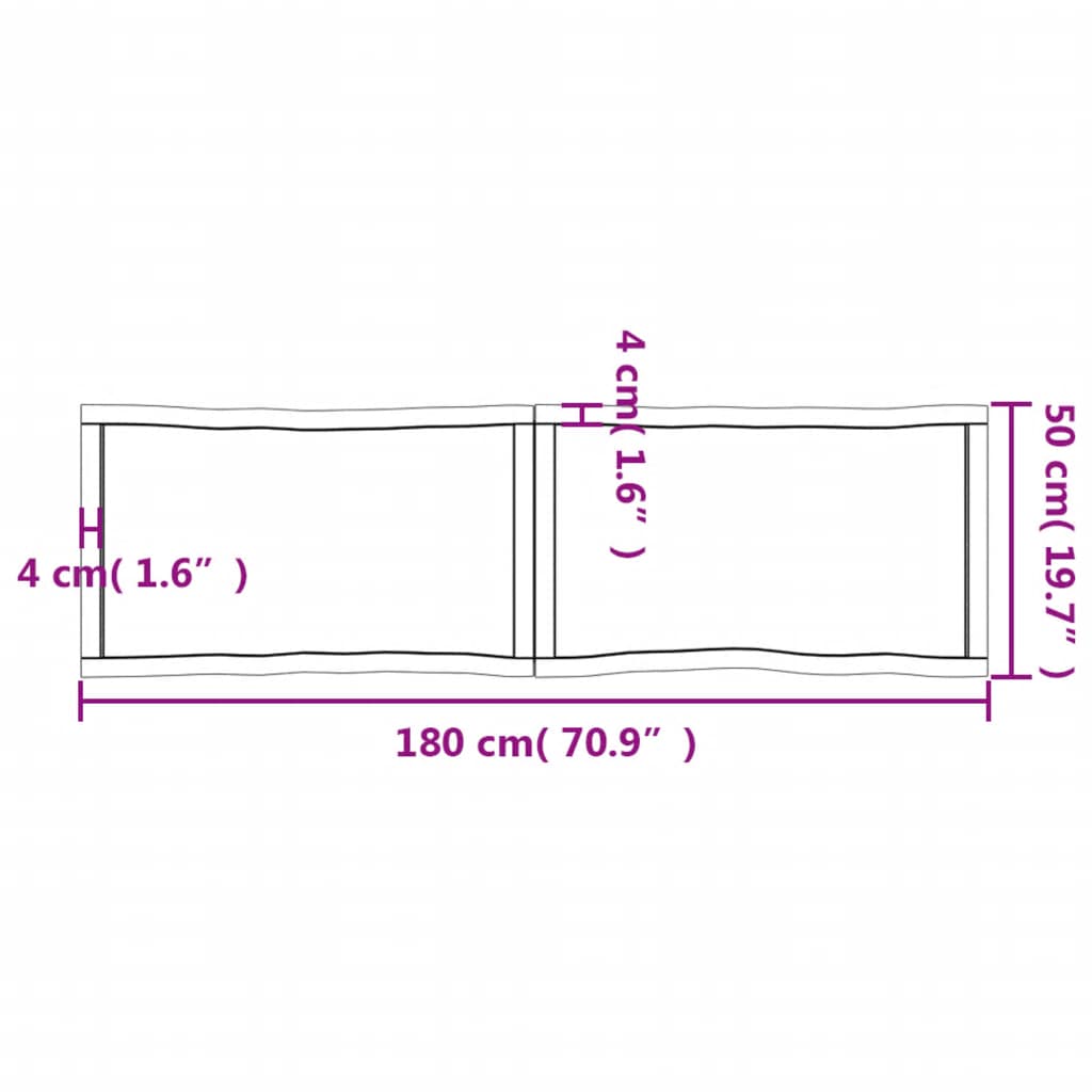 Tischplatte 180x50x(2-4) cm Massivholz Unbehandelt Baumkante - Pazzar.ch