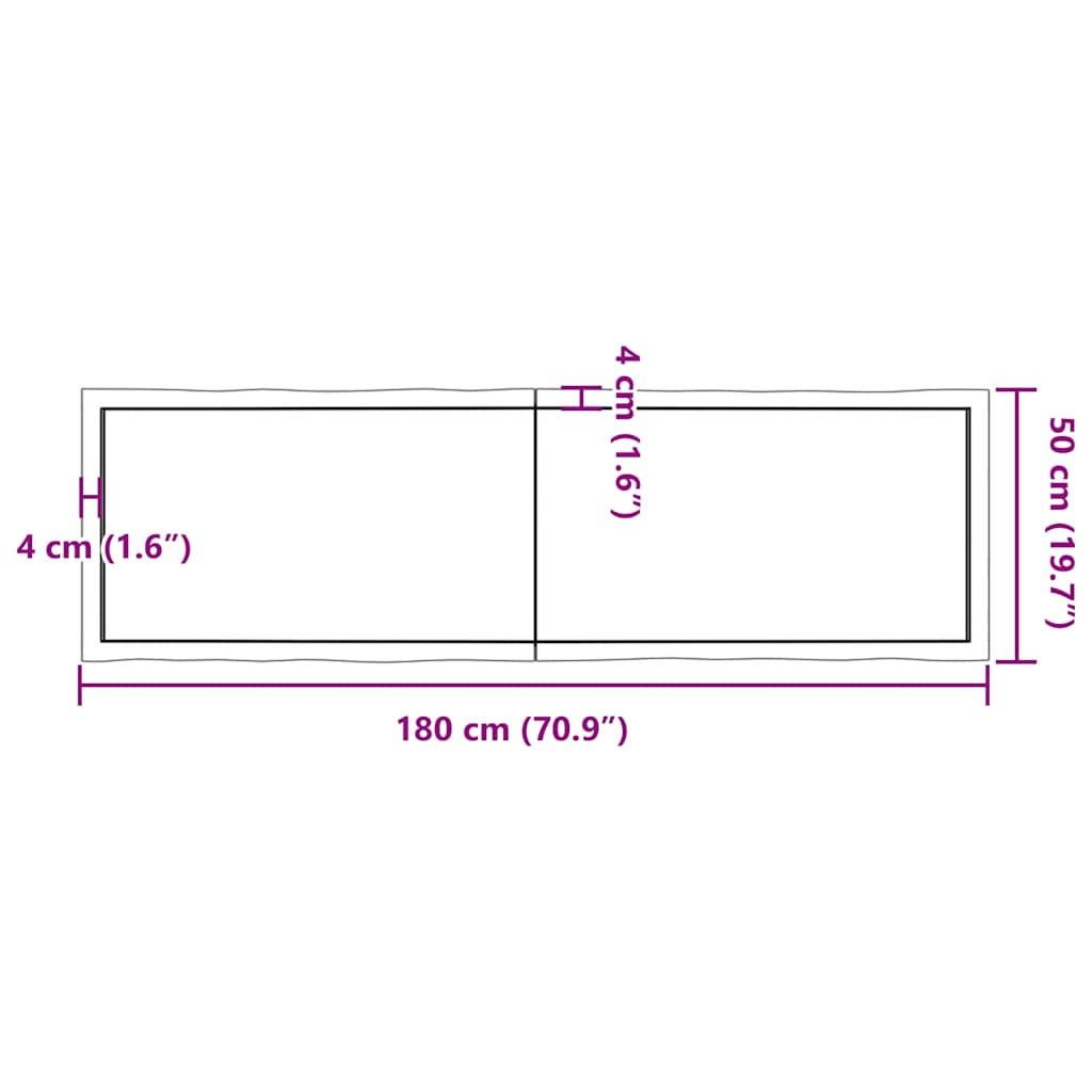 Tischplatte 180x50x(2-6) cm Massivholz Unbehandelt Baumkante