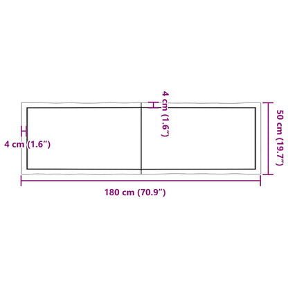 Tischplatte 180x50x(2-6) cm Massivholz Unbehandelt Baumkante