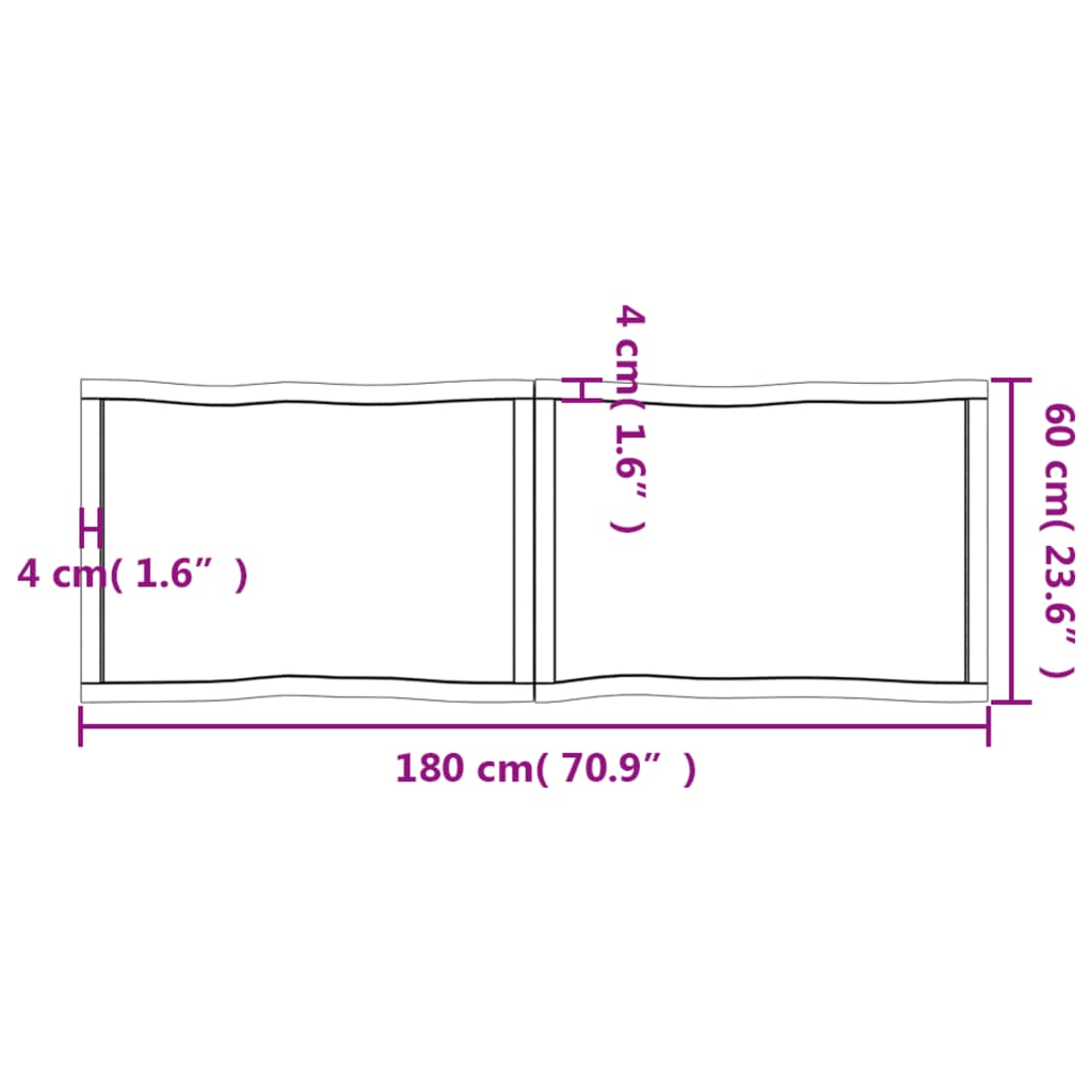 Tischplatte 180x60x(2-4) cm Massivholz Unbehandelt Baumkante - Pazzar.ch