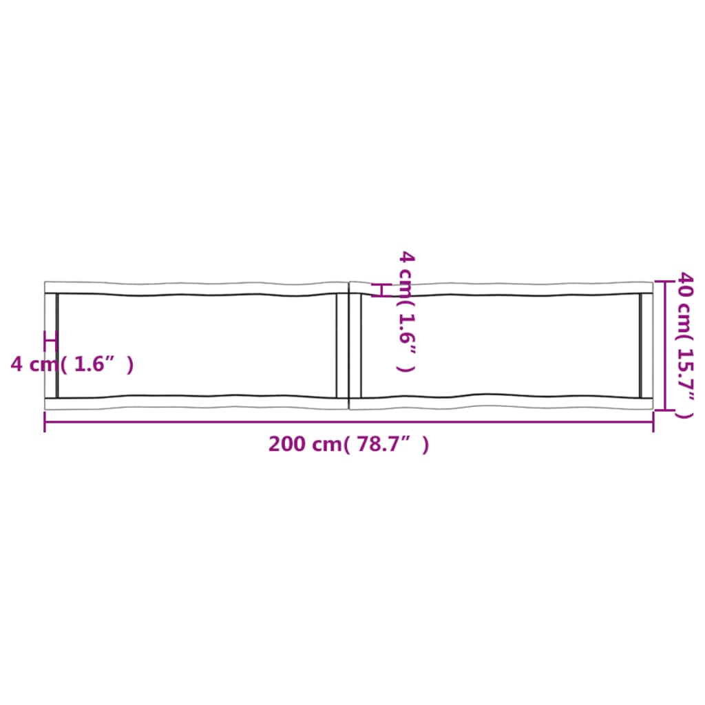 Tischplatte 200x40x(2-4) cm Massivholz Unbehandelt Baumkante