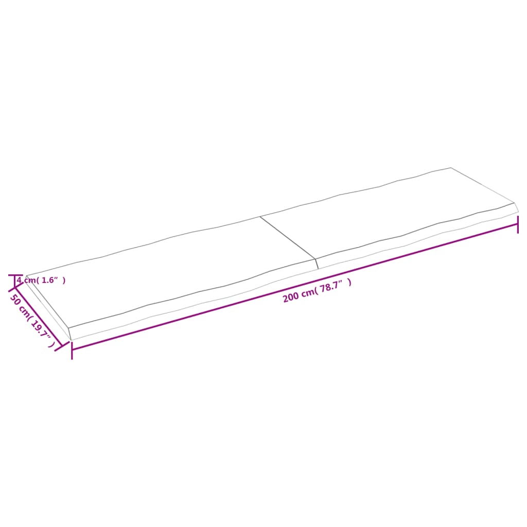 Tischplatte 200x50x(2-4) cm Massivholz Unbehandelt Baumkante - Pazzar.ch