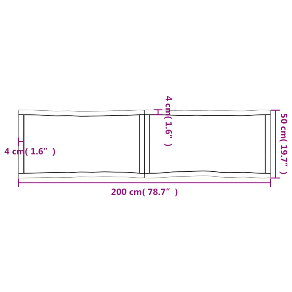 Tischplatte 200x50x(2-4) cm Massivholz Unbehandelt Baumkante - Pazzar.ch