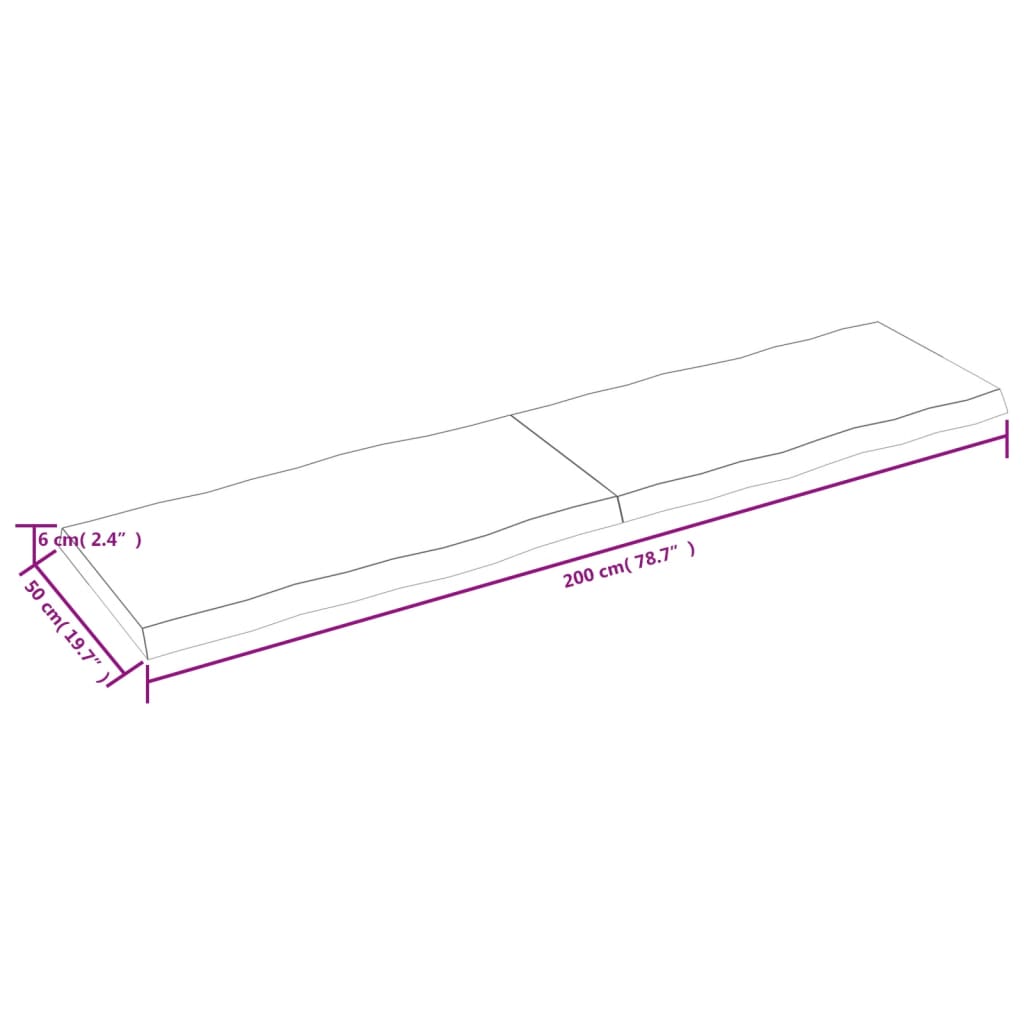 Tischplatte 200x50x(2-6) cm Massivholz Unbehandelt Baumkante - Pazzar.ch