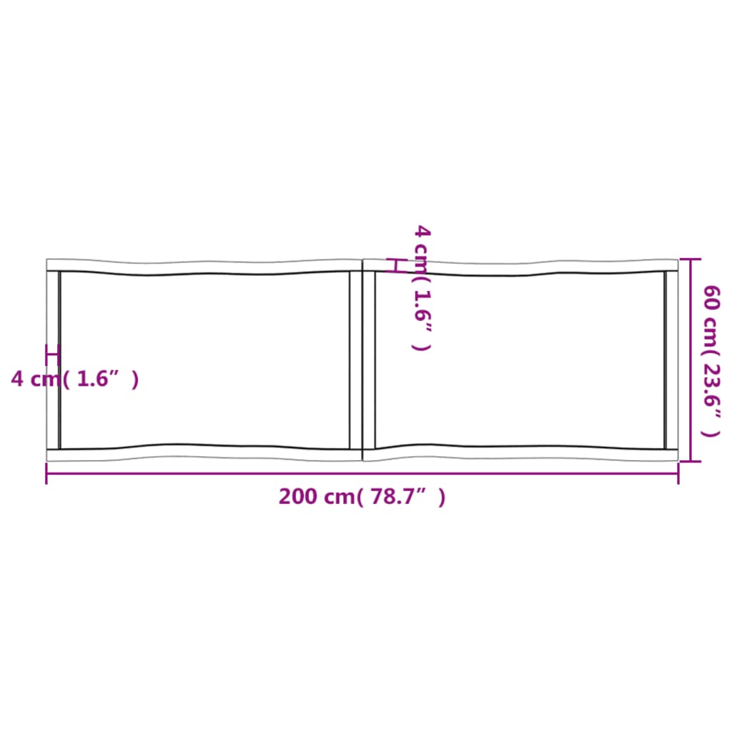 Tischplatte 200x60x(2-4) cm Massivholz Unbehandelt Baumkante - Pazzar.ch