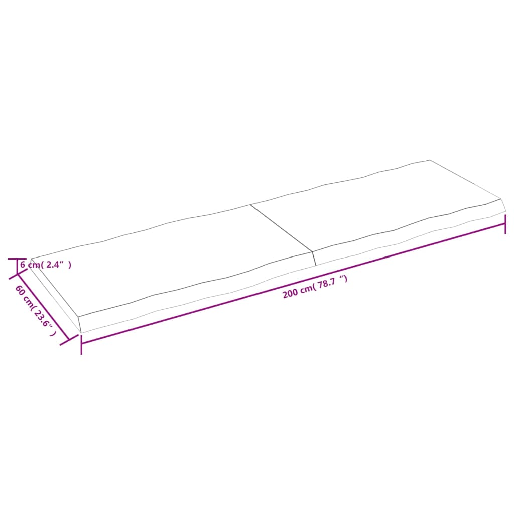 Tischplatte 200x60x(2-6) cm Massivholz Unbehandelt Baumkante