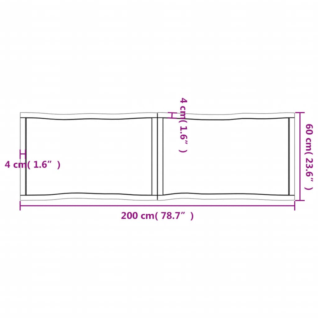 Tischplatte 200x60x(2-6) cm Massivholz Unbehandelt Baumkante - Pazzar.ch