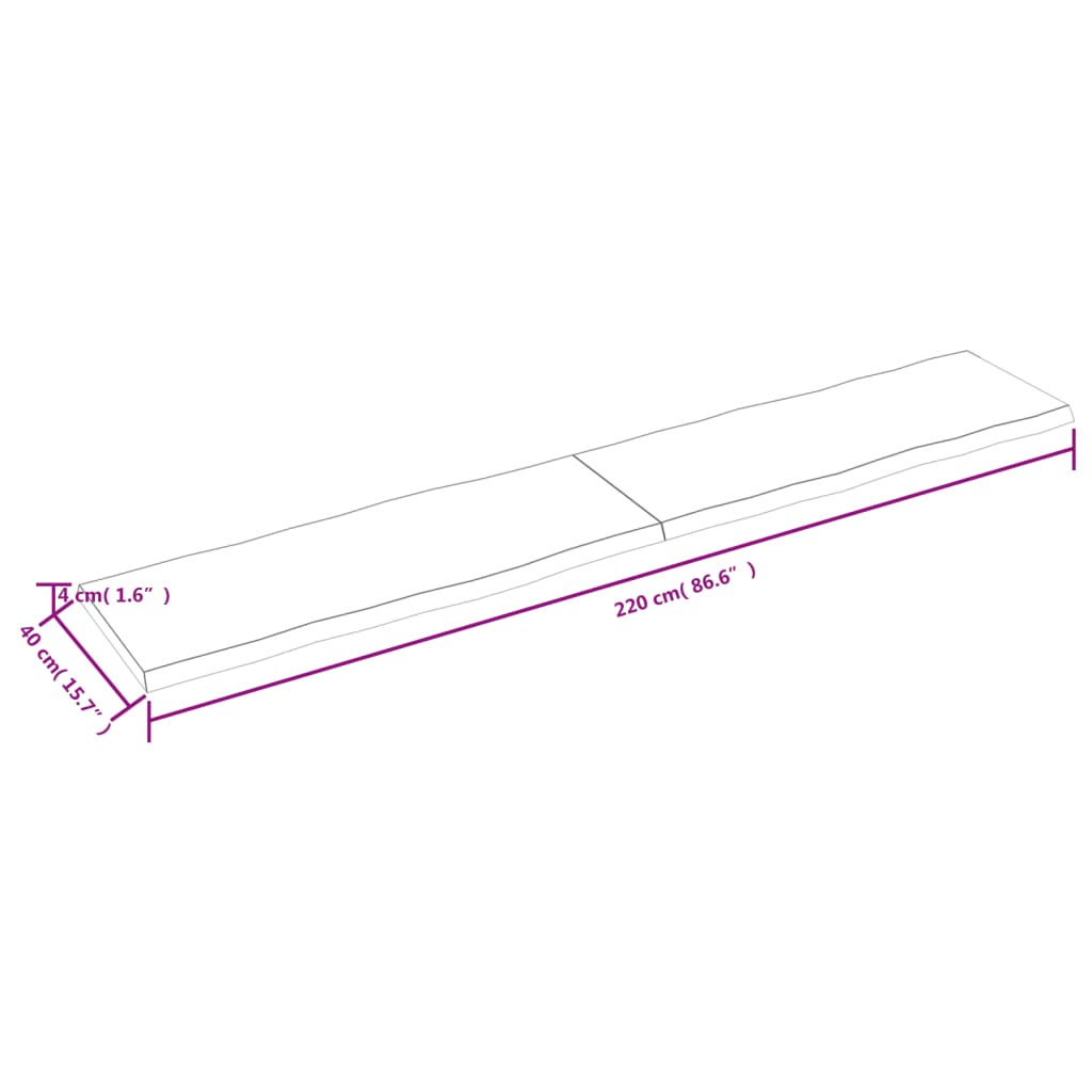 Tischplatte 220x40x(2-4) cm Massivholz Unbehandelt Baumkante