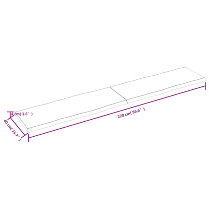 Tischplatte 220x40x(2-4) cm Massivholz Unbehandelt Baumkante - Pazzar.ch