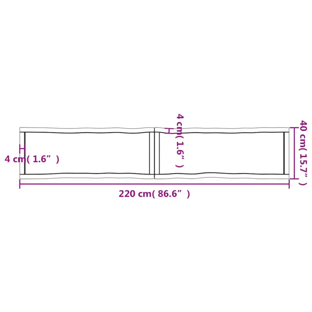 Tischplatte 220x40x(2-4) cm Massivholz Unbehandelt Baumkante