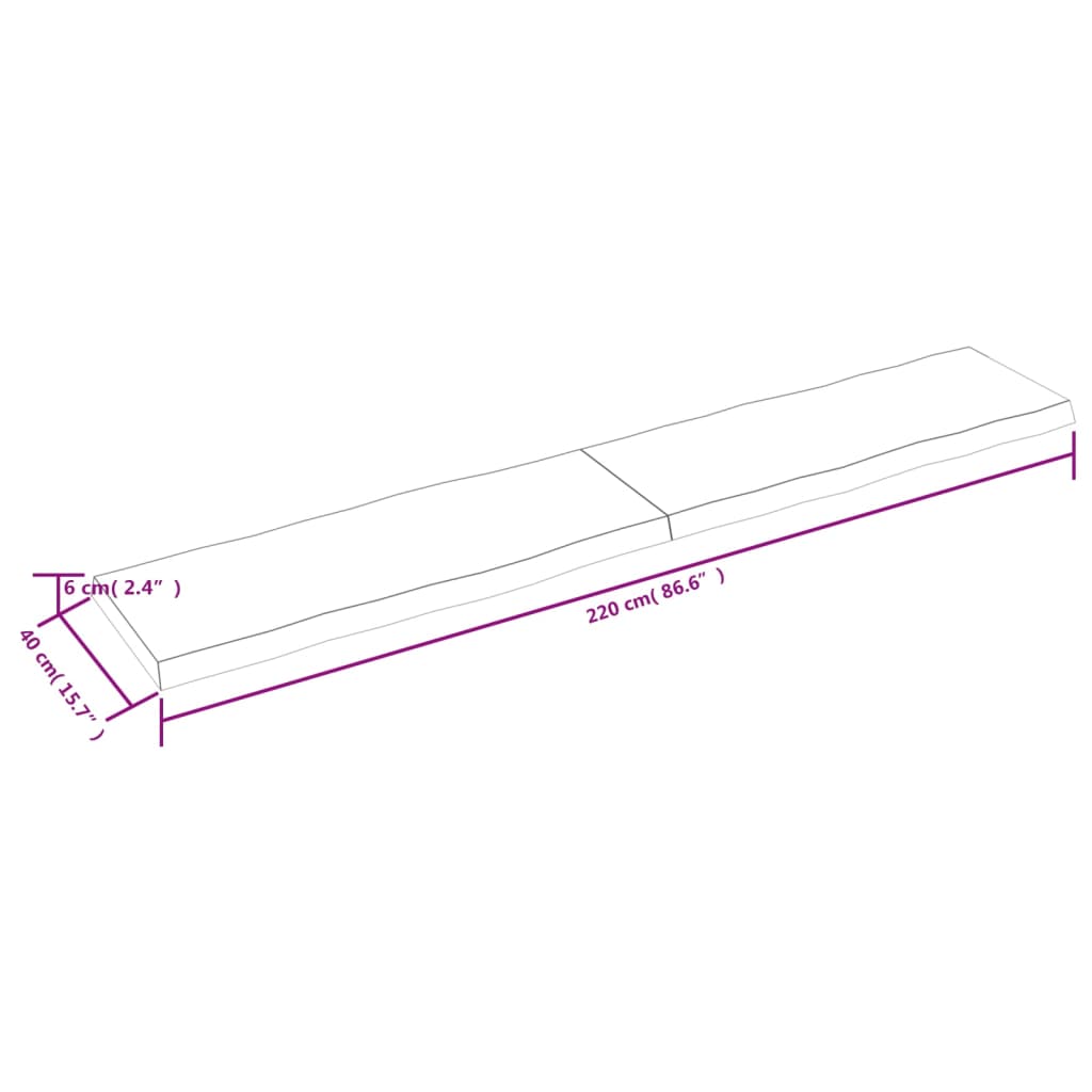 Tischplatte 220x40x(2-6) cm Massivholz Unbehandelt Baumkante - Pazzar.ch