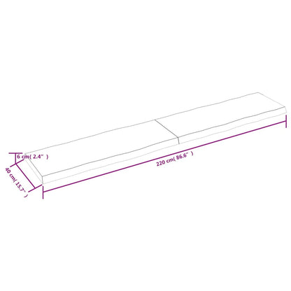 Tischplatte 220x40x(2-6) cm Massivholz Unbehandelt Baumkante - Pazzar.ch