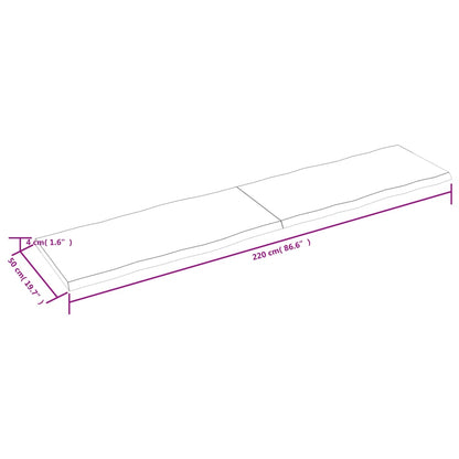 Tischplatte 220x50x(2-4) cm Massivholz Unbehandelt Baumkante - Pazzar.ch