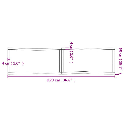 Tischplatte 220x50x(2-4) cm Massivholz Unbehandelt Baumkante - Pazzar.ch