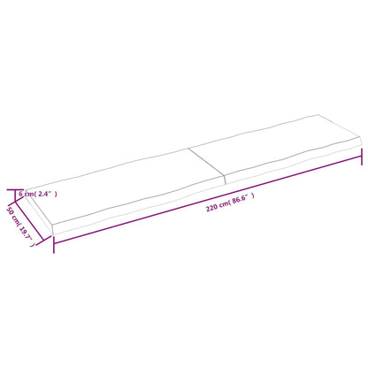 Tischplatte 220x50x(2-6) cm Massivholz Unbehandelt Baumkante - Pazzar.ch