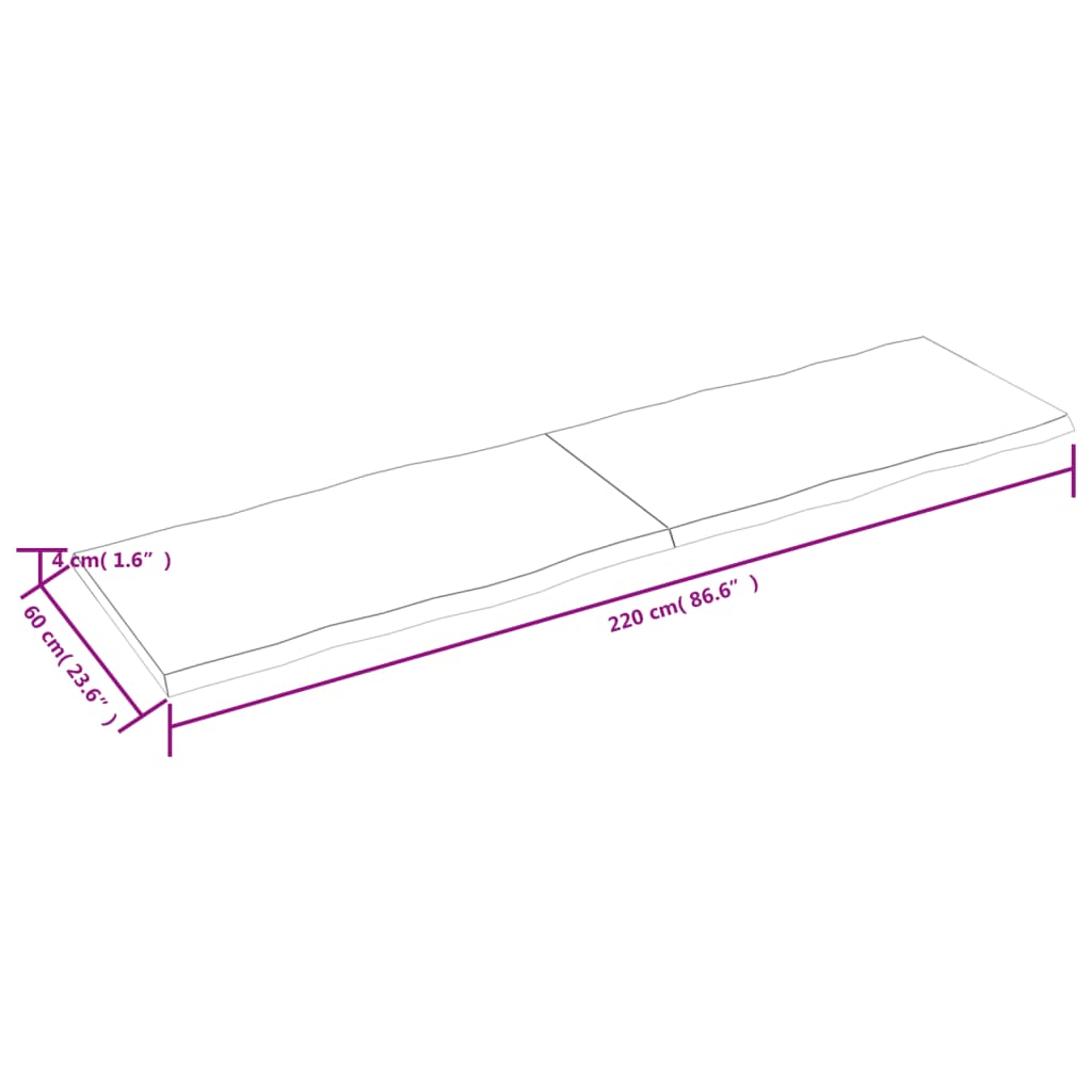 Tischplatte 220x60x(2-4) cm Massivholz Unbehandelt Baumkante - Pazzar.ch