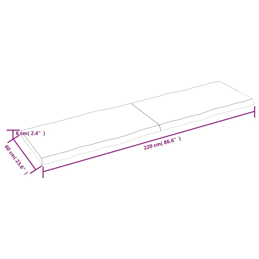 Tischplatte 220x60x(2-6) cm Massivholz Unbehandelt Baumkante - Pazzar.ch