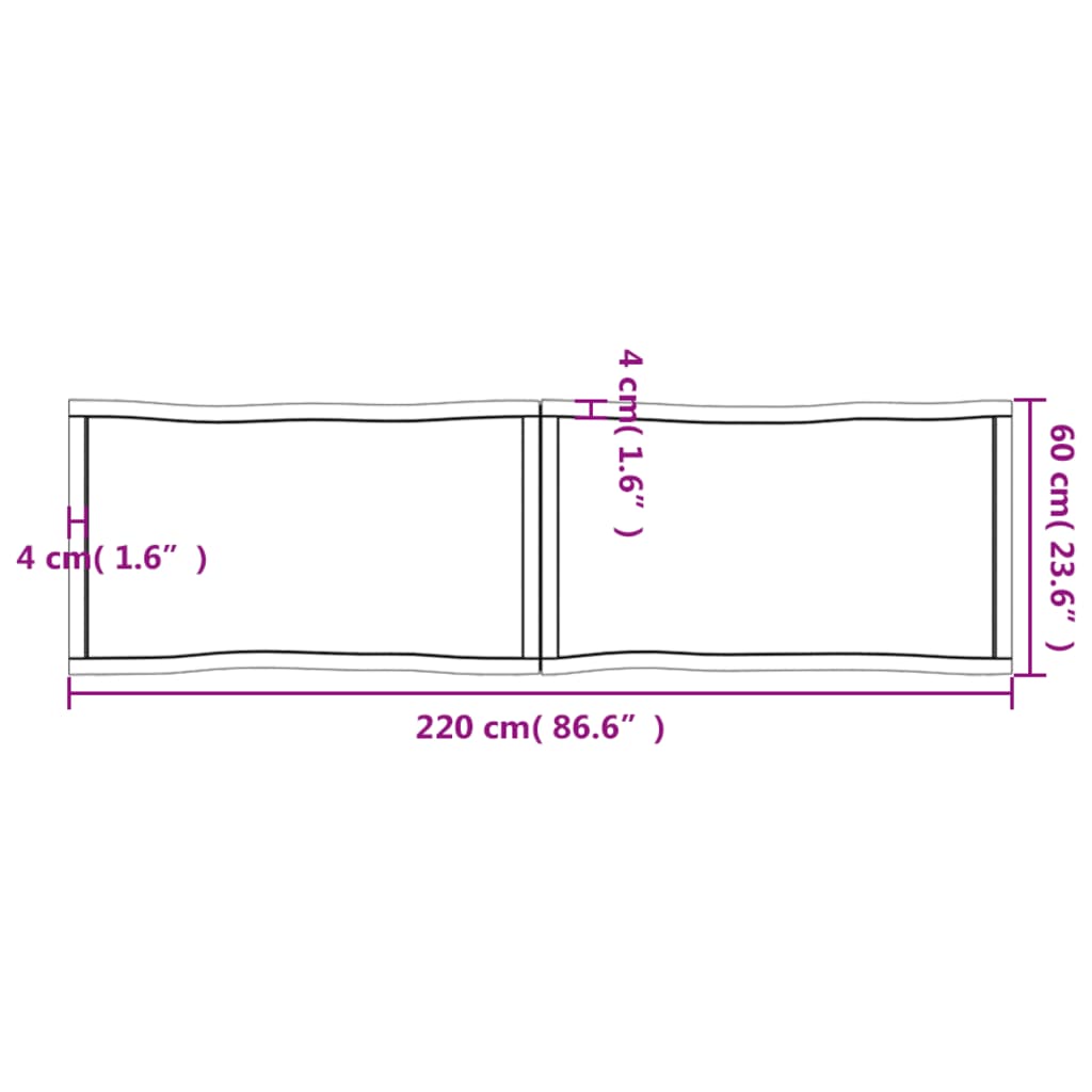 Tischplatte 220x60x(2-6) cm Massivholz Unbehandelt Baumkante - Pazzar.ch