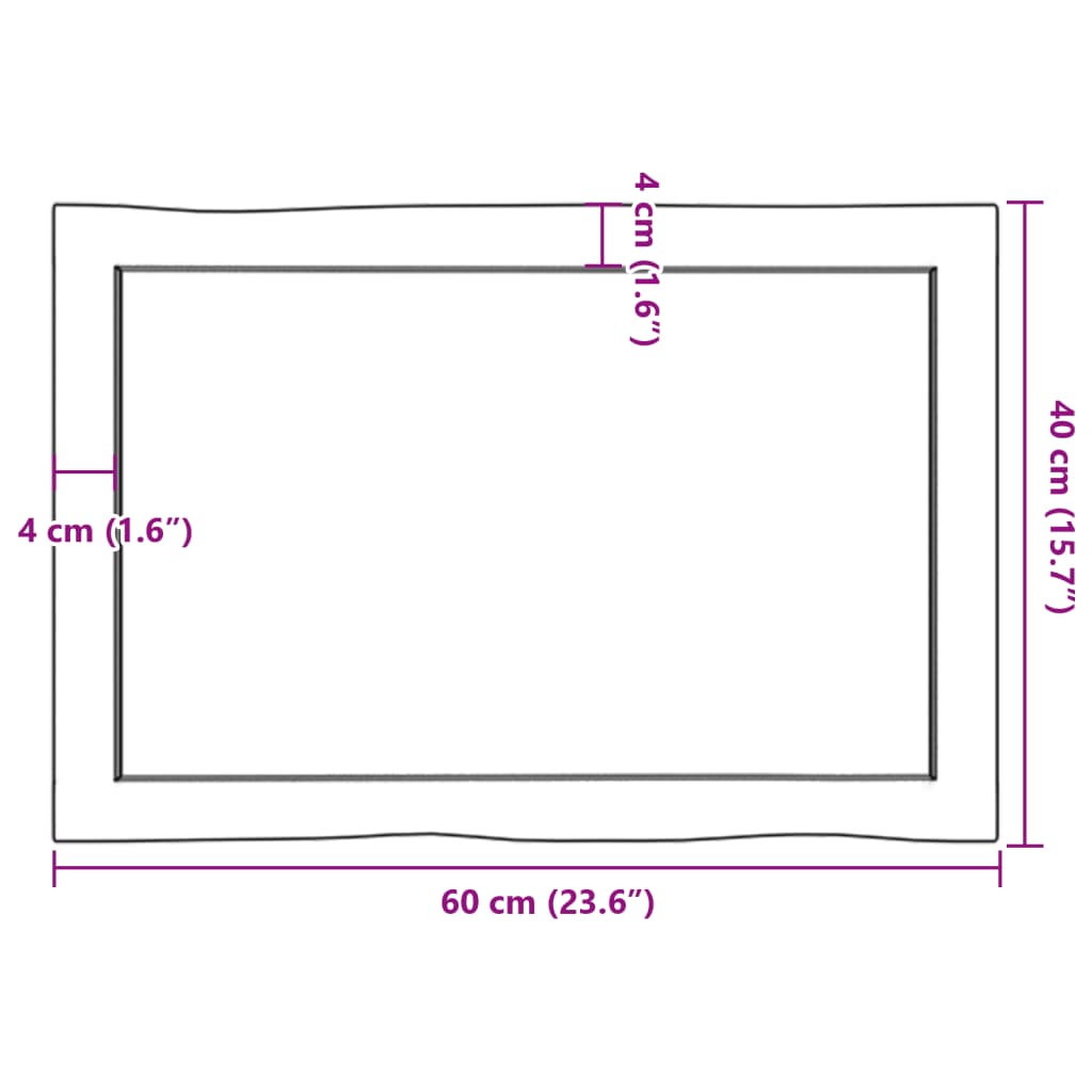 Tischplatte 60x40x(2-4) cm Massivholz Behandelt Baumkante - Pazzar.ch