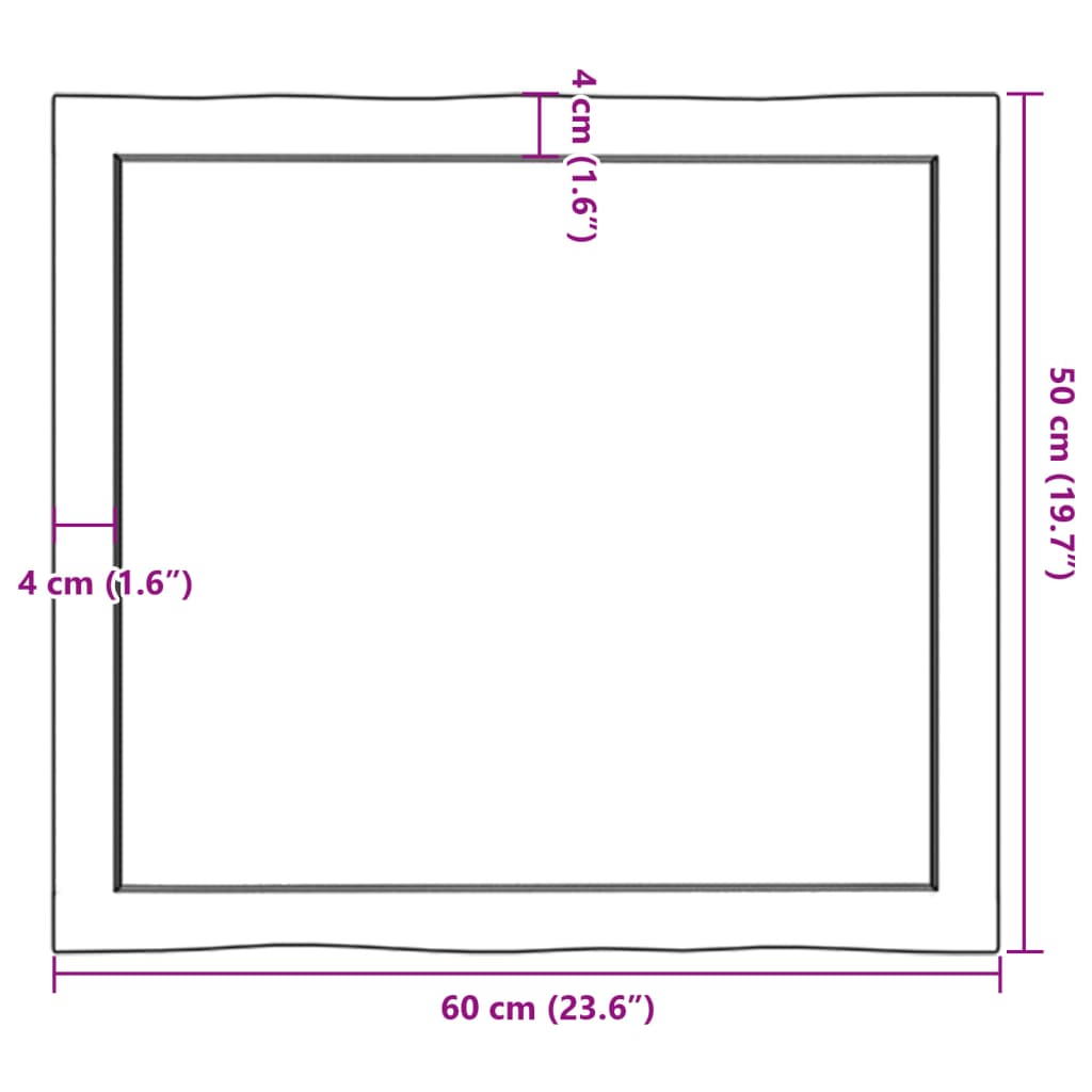 Tischplatte 60x50x(2-4) cm Massivholz Behandelt Baumkante