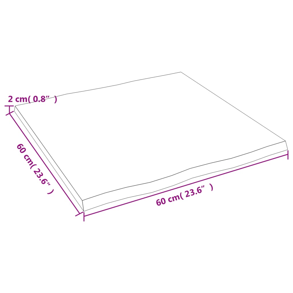 Tischplatte 60x60x2 cm Massivholz Eiche Behandelt Baumkante - Pazzar.ch