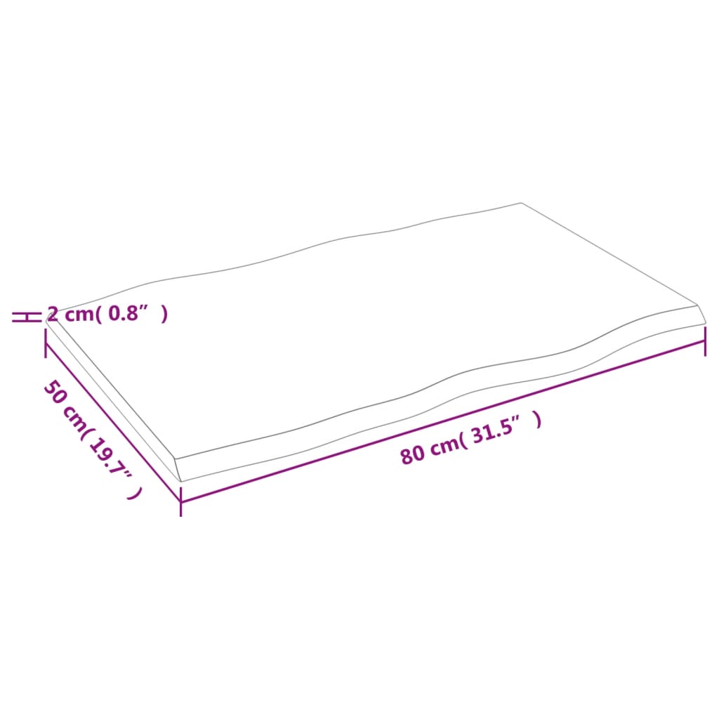 Tischplatte 80x50x2 cm Massivholz Eiche Behandelt Baumkante - Pazzar.ch