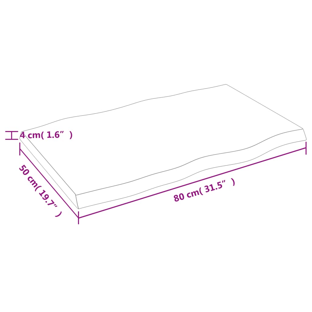 Tischplatte 80x50x(2-4) cm Massivholz Behandelt Baumkante - Pazzar.ch