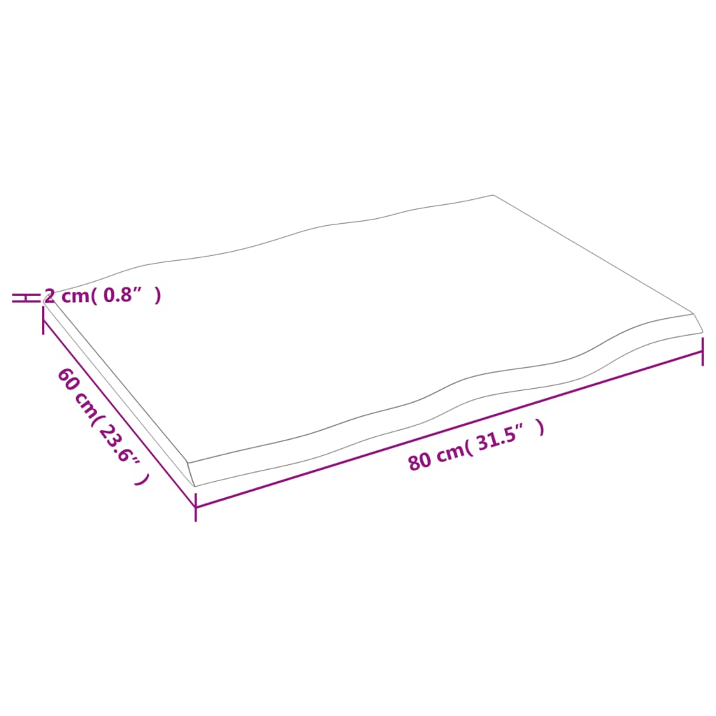 Tischplatte 80x60x2 cm Massivholz Eiche Behandelt Baumkante - Pazzar.ch