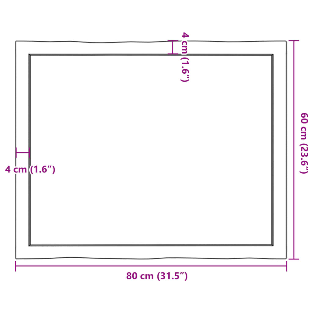 Tischplatte 80x60x(2-4) cm Massivholz Behandelt Baumkante - Pazzar.ch