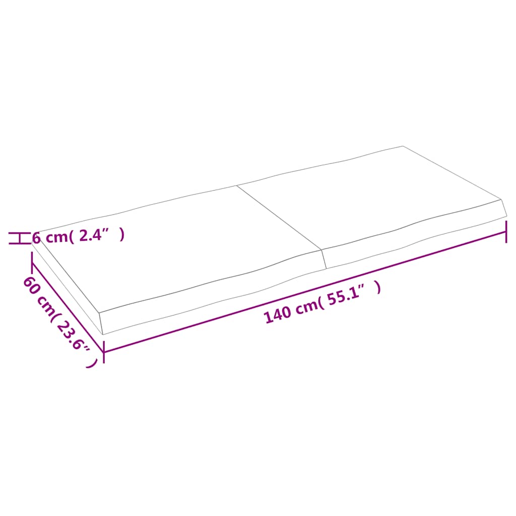 Tischplatte 140x60x(2-6) cm Massivholz Behandelt Baumkante