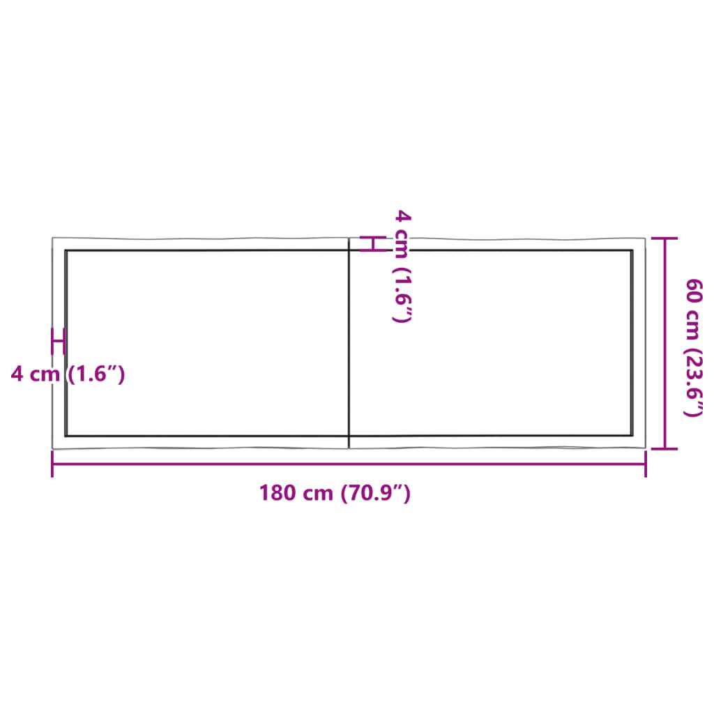 Tischplatte 180x60x(2-4) cm Massivholz Behandelt Baumkante - Pazzar.ch