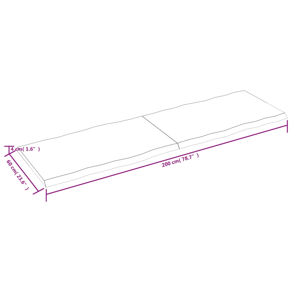 Tischplatte 200x60x(2-4) cm Massivholz Behandelt Baumkante - Pazzar.ch