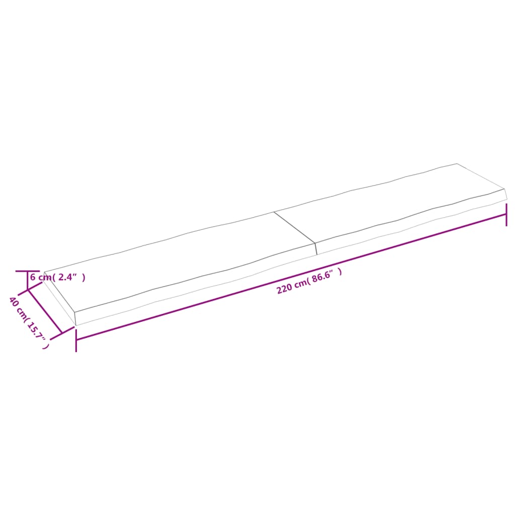 Tischplatte 220x40x(2-6) cm Massivholz Behandelt Baumkante - Pazzar.ch