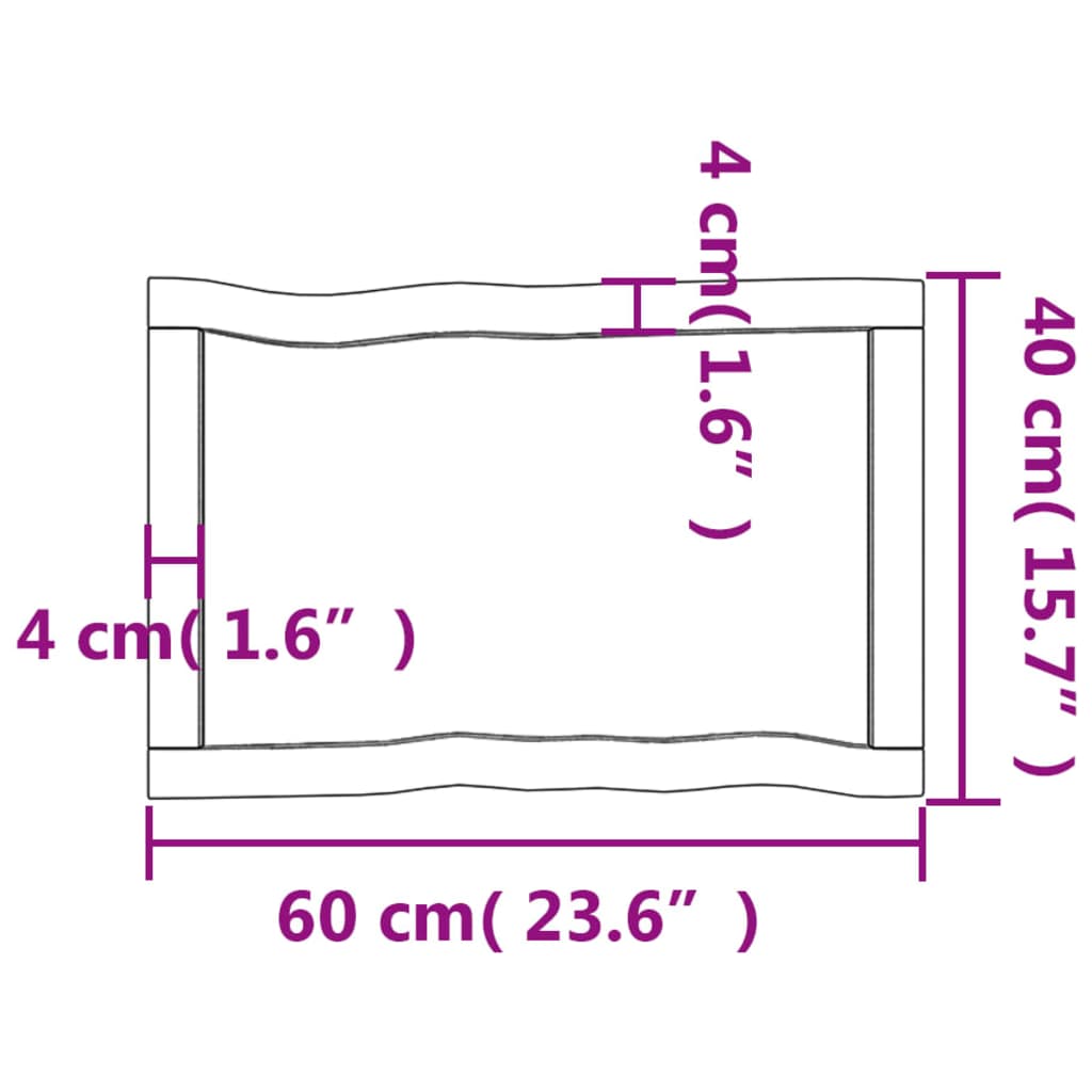 Tischplatte 60x40x(2-4) cm Massivholz Behandelt Baumkante - Pazzar.ch