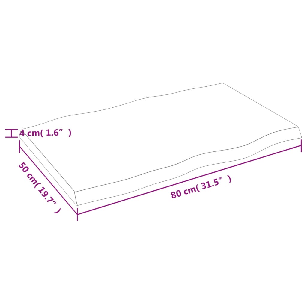 Tischplatte 80x50x(2-4) cm Massivholz Behandelt Baumkante - Pazzar.ch