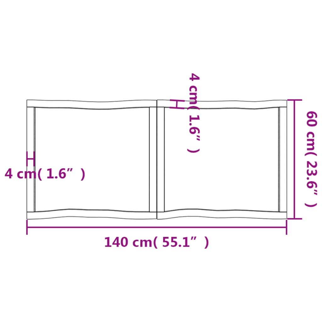 Tischplatte 140x60x(2-4) cm Massivholz Behandelt Baumkante - Pazzar.ch