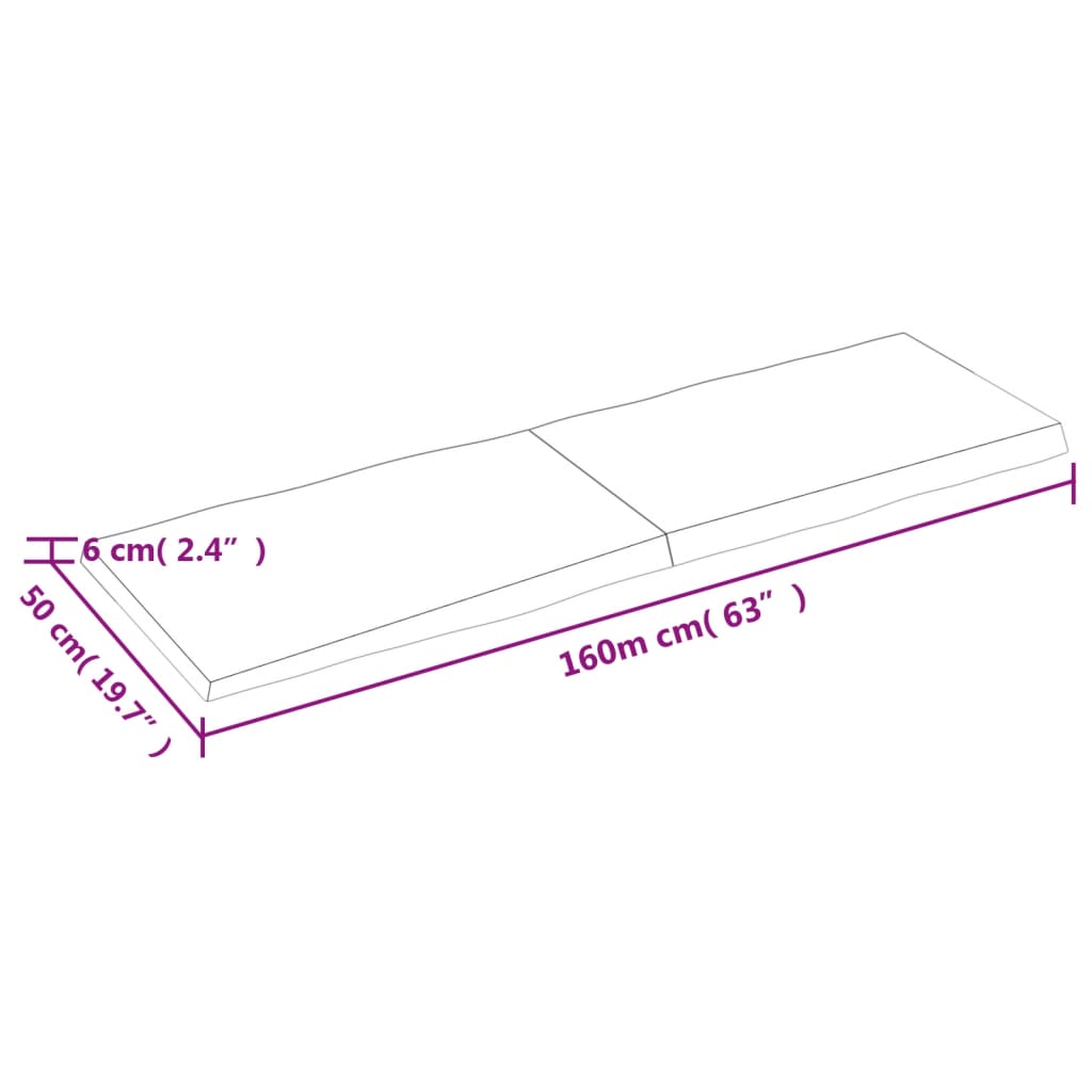 Tischplatte 160x50x(2-6) cm Massivholz Behandelt Baumkante