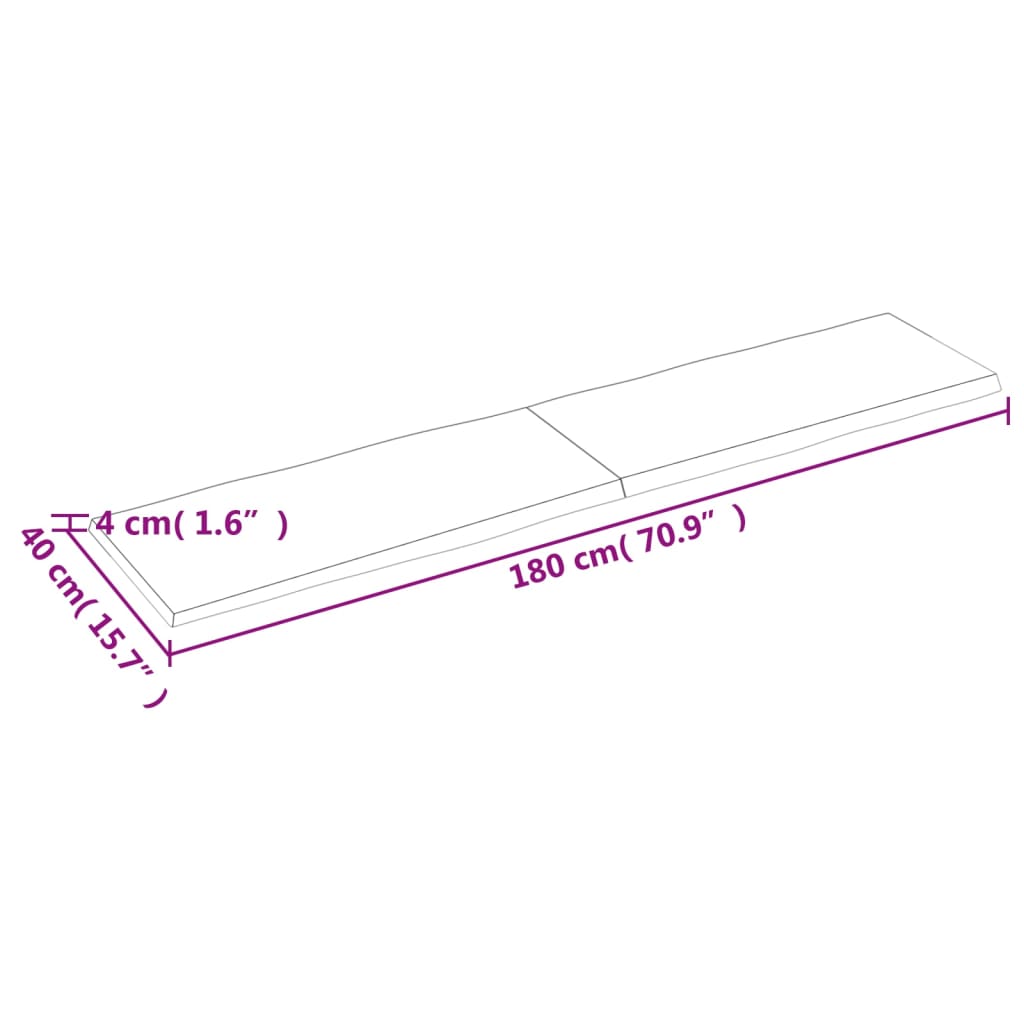 Tischplatte 180x40x(2-4) cm Massivholz Behandelt Baumkante - Pazzar.ch